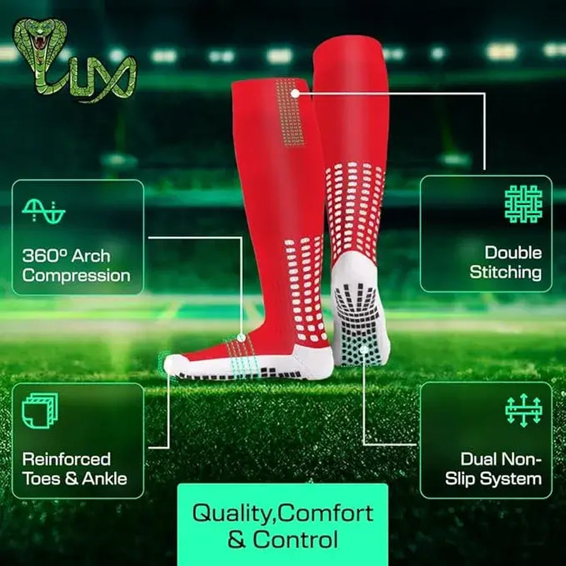 Anti Slip Soccer Socks (Knee) - Red
