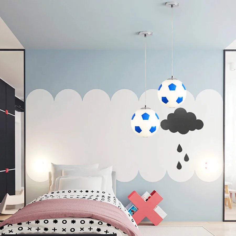 E27 Football Glass Ball Pendant Lights Basketball Pendant Lamp Kitchen Bedroom Restaurant Children Room Hanging Light