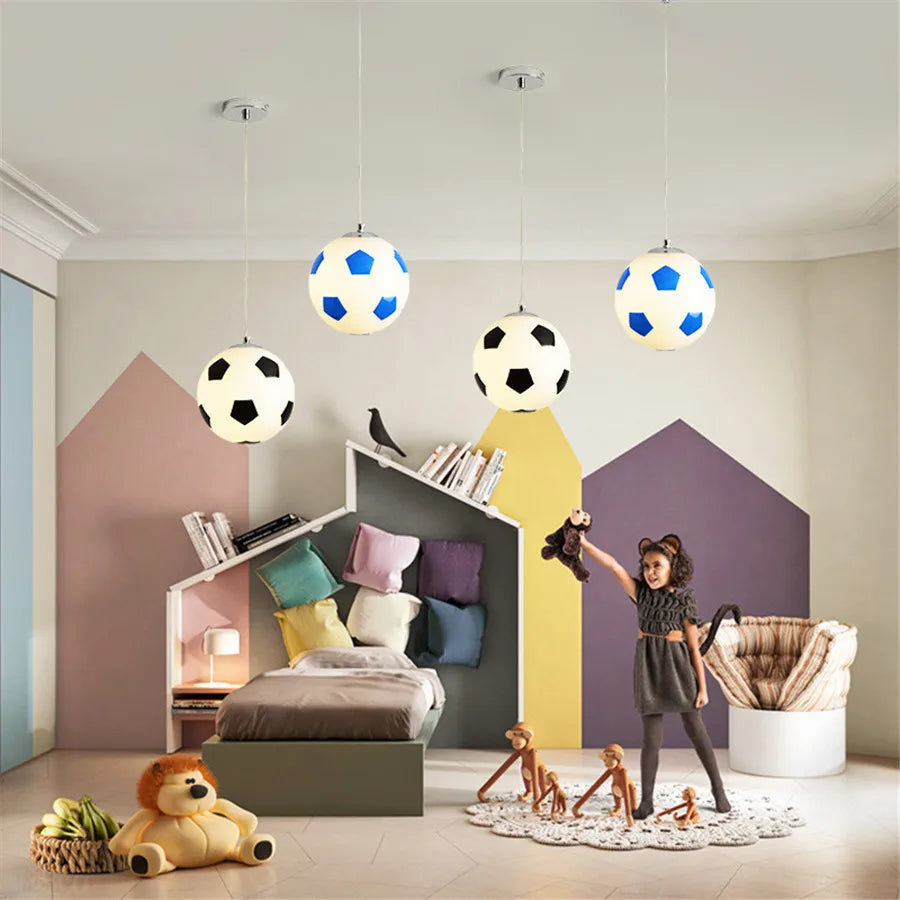 E27 Football Glass Ball Pendant Lights Basketball Pendant Lamp Kitchen Bedroom Restaurant Children Room Hanging Light