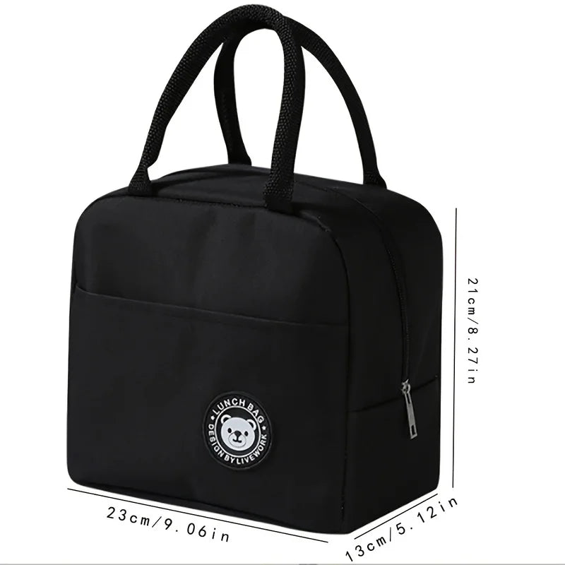 Black Cationic Insulated Lunch Bag, Thermal Food Tote for Work School Picnic, Portable Cooler Bag 1-Pack